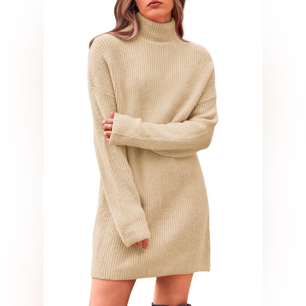 Btfbm women’s ribbed long sleeve turtleneck sweater dress Solid apricot … - Picture 1 of 8
